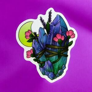 Sticker Amethyst Crystal Lavender Crescent Moon Witchy Mystic Boho Spiritual